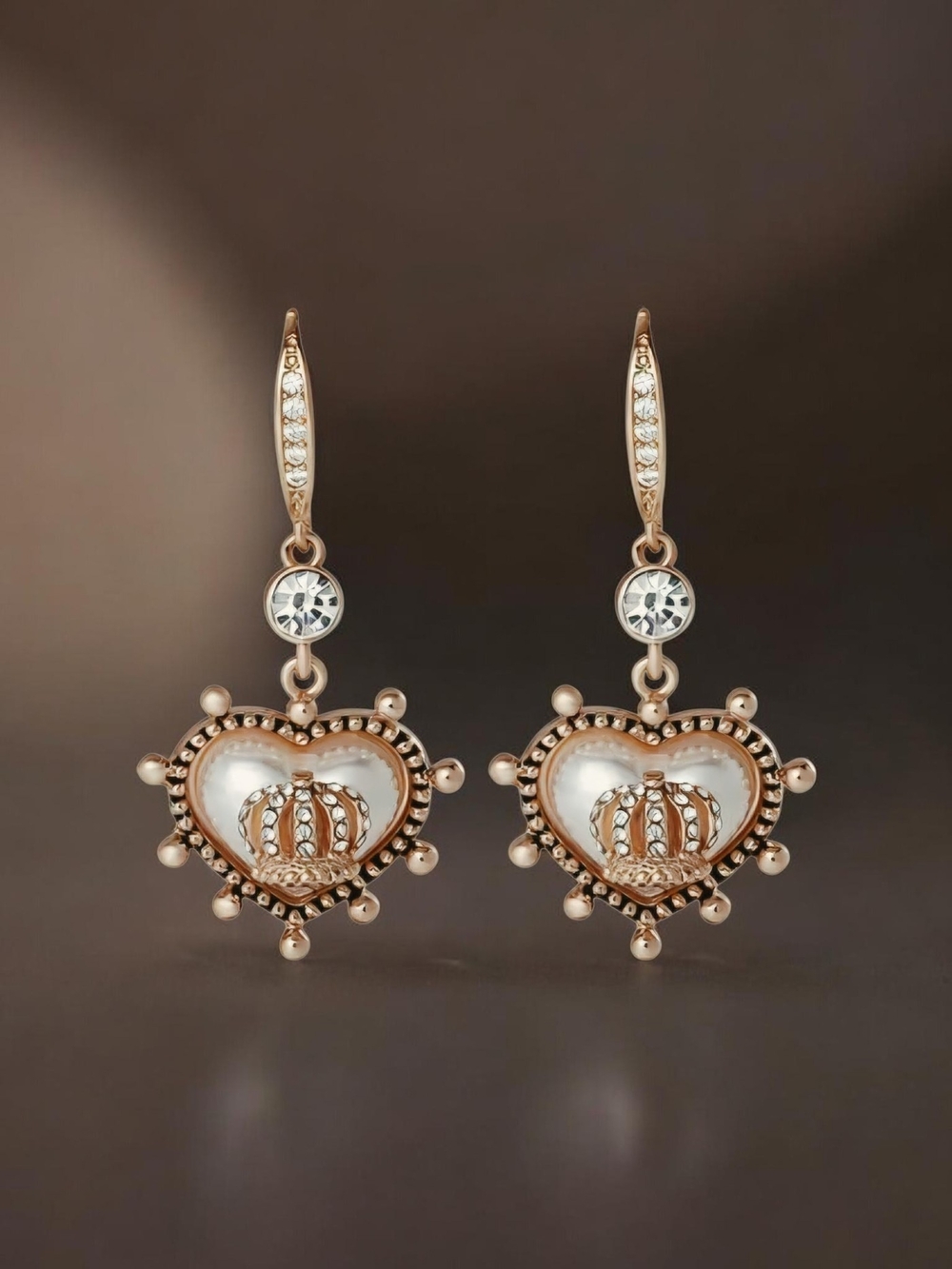 NEW Juicy Couture Gold Tone Womens Crystal Crown Heart Drop Earrings 1.80 " NWT